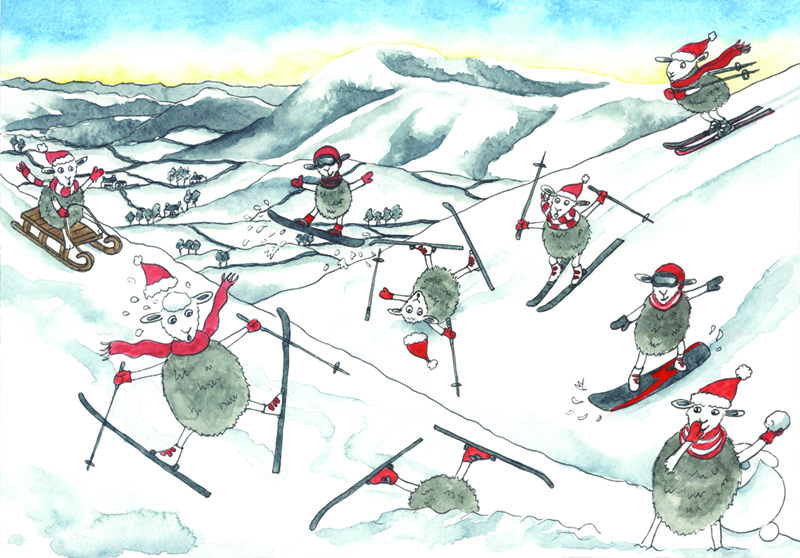 Herdwick sheep snow sports christmas card