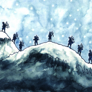 11 Pipers piping Arthurs seat Edinburgh Greetings card